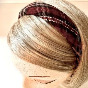 Plaid Woven Fabric covered Padded Ladies Teen Headband, NWOT, Burgundy &…